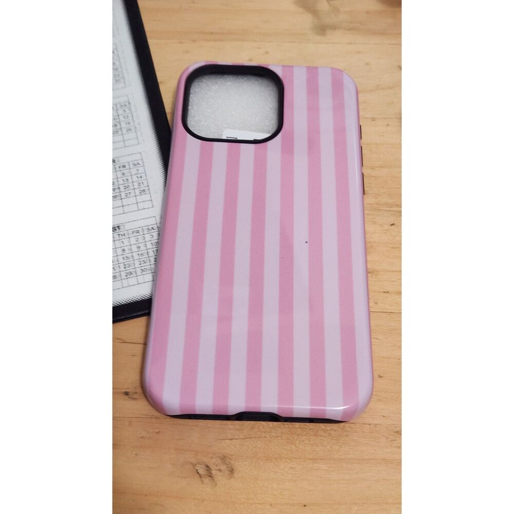 iPhone 15 Case Cute Striped Phone Case Girly Soft TPU Shockproof - Pink White